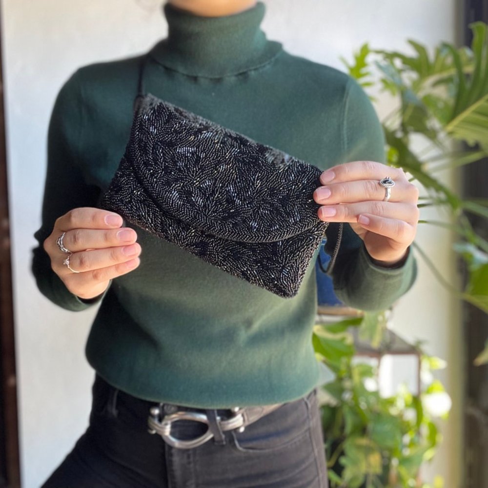 Vintage | Handmade Black Beaded Purse